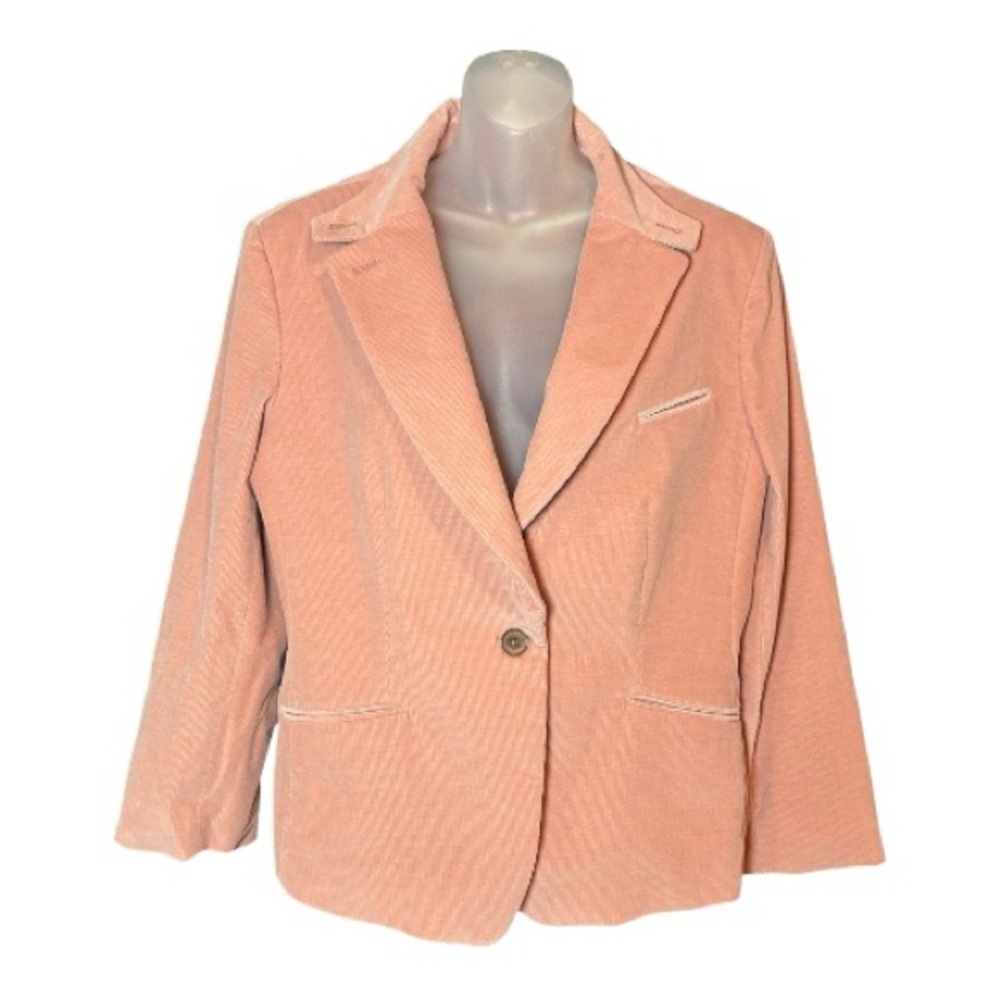 Anne Klein Stretch Corduroy Blazer Jacket Women’s Size 16 Peachy Pink Preppy